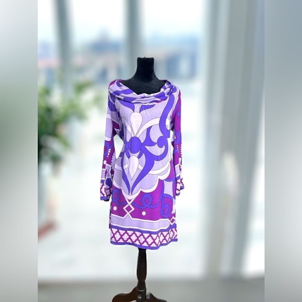 ECI New York Cowl Neck Retro Print Dress Size 4 S - Picture 2 of 13